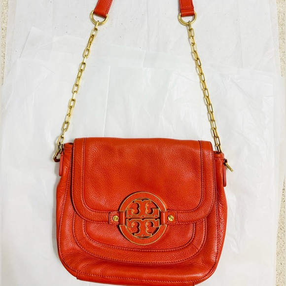 💯 Authentic Tory Burch Amanda Crossbody Handbag Orange - Picture 1 of 9